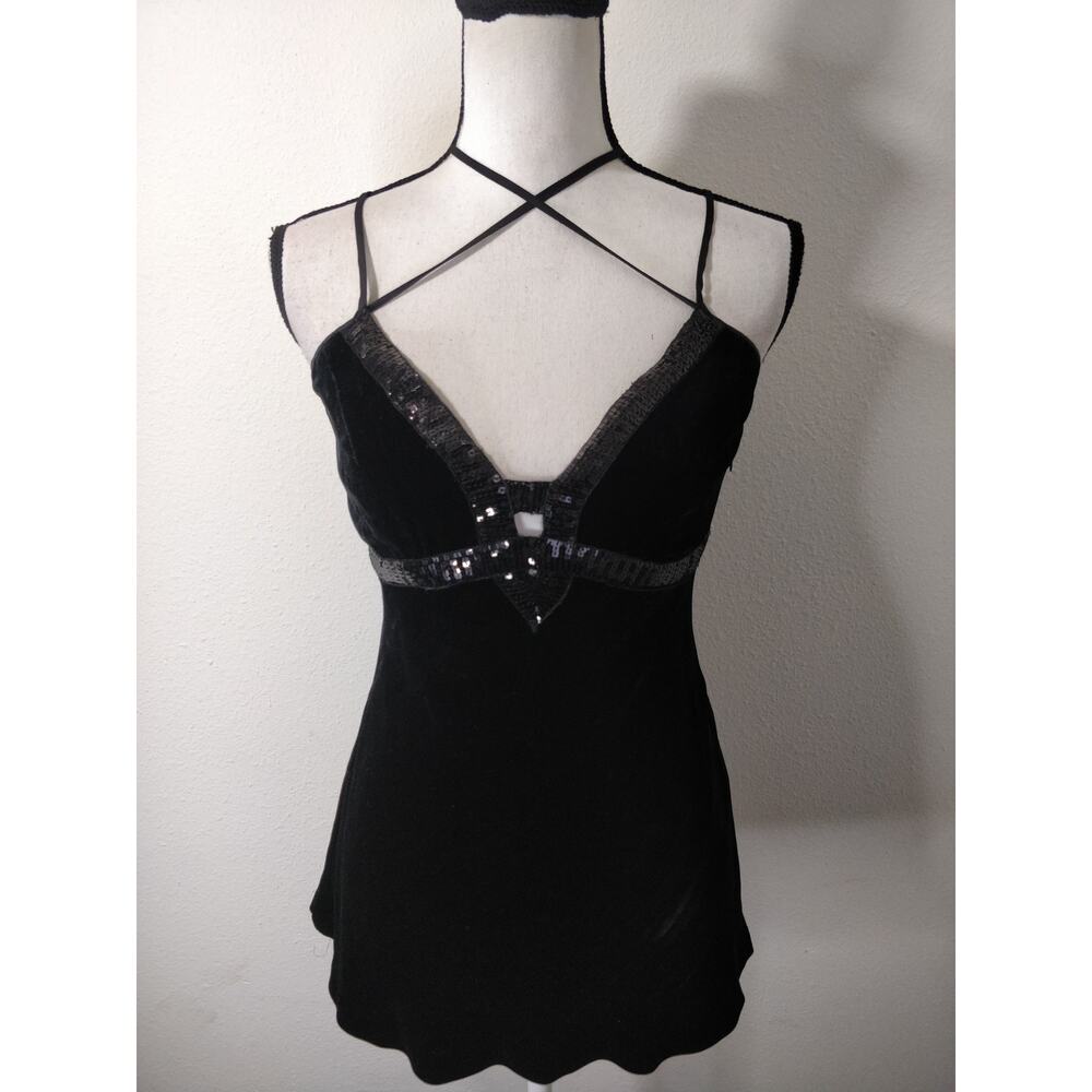 Walter Black Silk Blend Velvet Sequin Strappy Mini Dress Size 6